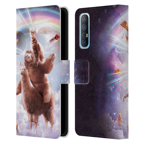 Random Galaxy Space Llama Sloth & Cat Lazer Eyes Leather Book Wallet Case Cover For OPPO Find X2 Neo 5G