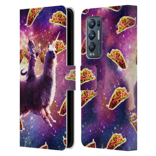 Random Galaxy Space Llama Warrior Cat & Tacos Leather Book Wallet Case Cover For OPPO Find X3 Neo / Reno5 Pro+ 5G