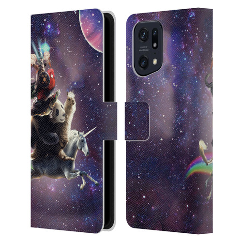 Random Galaxy Space Llama Unicorn Space Ride Leather Book Wallet Case Cover For OPPO Find X5