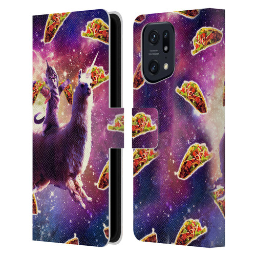 Random Galaxy Space Llama Warrior Cat & Tacos Leather Book Wallet Case Cover For OPPO Find X5 Pro