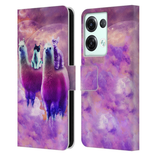 Random Galaxy Space Llama Kitty & Cat Leather Book Wallet Case Cover For OPPO Reno8 Pro