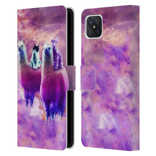 Random Galaxy Space Llama Kitty & Cat Leather Book Wallet Case Cover For OPPO Reno4 Z 5G