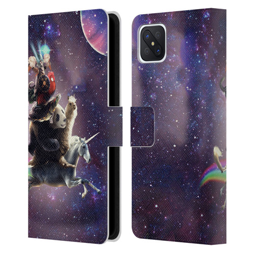 Random Galaxy Space Llama Unicorn Space Ride Leather Book Wallet Case Cover For OPPO Reno4 Z 5G