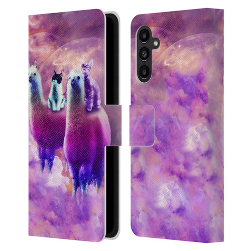 Random Galaxy Space Llama Kitty & Cat Leather Book Wallet Case Cover For Samsung Galaxy A13 5G (2021)