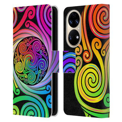 Beth Wilson Rainbow Celtic Knots Spirals Leather Book Wallet Case Cover For Huawei P50