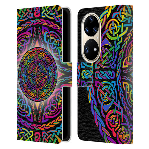 Beth Wilson Rainbow Celtic Knots Shield Leather Book Wallet Case Cover For Huawei P50 Pro