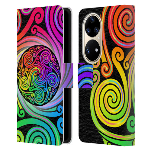 Beth Wilson Rainbow Celtic Knots Spirals Leather Book Wallet Case Cover For Huawei P50 Pro
