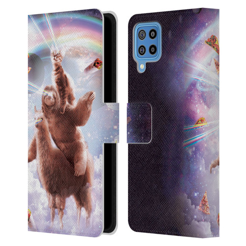 Random Galaxy Space Llama Sloth & Cat Lazer Eyes Leather Book Wallet Case Cover For Samsung Galaxy F22 (2021)