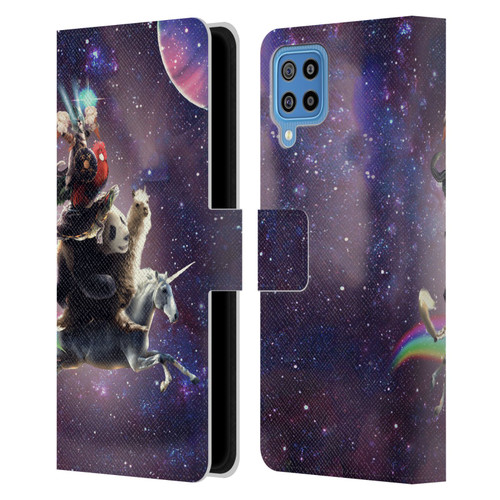 Random Galaxy Space Llama Unicorn Space Ride Leather Book Wallet Case Cover For Samsung Galaxy F22 (2021)