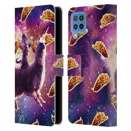 Random Galaxy Space Llama Warrior Cat & Tacos Leather Book Wallet Case Cover For Samsung Galaxy F22 (2021)