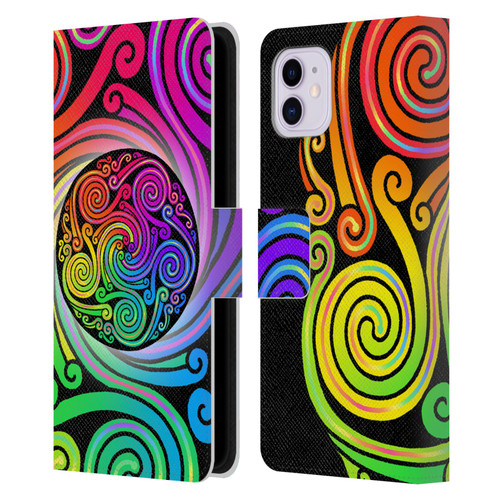 Beth Wilson Rainbow Celtic Knots Spirals Leather Book Wallet Case Cover For Apple iPhone 11