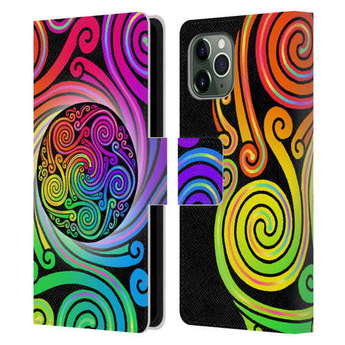 Beth Wilson Rainbow Celtic Knots Spirals Leather Book Wallet Case Cover For Apple iPhone 11 Pro