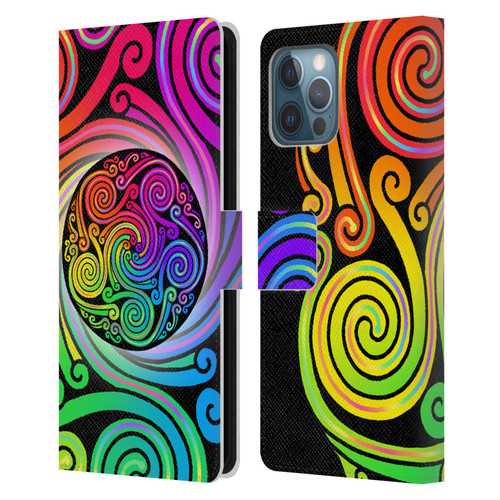 Beth Wilson Rainbow Celtic Knots Spirals Leather Book Wallet Case Cover For Apple iPhone 12 Pro Max