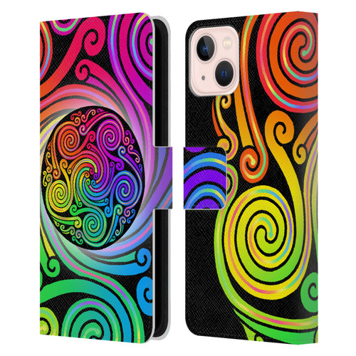 Beth Wilson Rainbow Celtic Knots Spirals Leather Book Wallet Case Cover For Apple iPhone 13