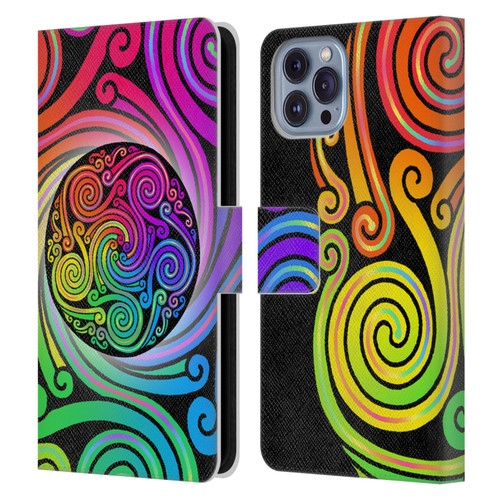 Beth Wilson Rainbow Celtic Knots Spirals Leather Book Wallet Case Cover For Apple iPhone 14