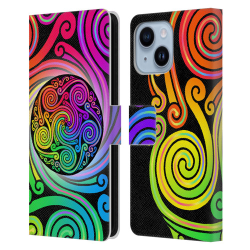 Beth Wilson Rainbow Celtic Knots Spirals Leather Book Wallet Case Cover For Apple iPhone 14 Plus