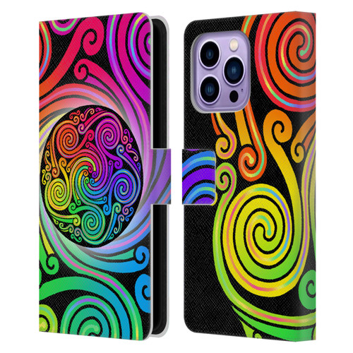 Beth Wilson Rainbow Celtic Knots Spirals Leather Book Wallet Case Cover For Apple iPhone 14 Pro Max