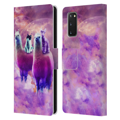Random Galaxy Space Llama Kitty & Cat Leather Book Wallet Case Cover For Samsung Galaxy S20 / S20 5G