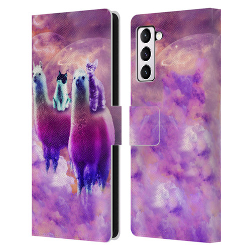 Random Galaxy Space Llama Kitty & Cat Leather Book Wallet Case Cover For Samsung Galaxy S21+ 5G