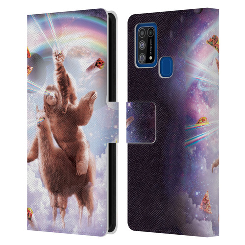 Random Galaxy Space Llama Sloth & Cat Lazer Eyes Leather Book Wallet Case Cover For Samsung Galaxy M31 (2020)