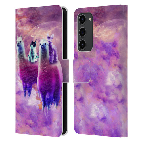 Random Galaxy Space Llama Kitty & Cat Leather Book Wallet Case Cover For Samsung Galaxy S23+ 5G