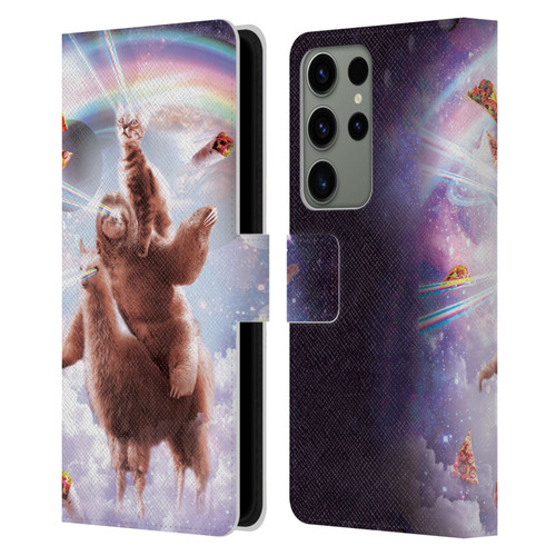 Random Galaxy Space Llama Sloth & Cat Lazer Eyes Leather Book Wallet Case Cover For Samsung Galaxy S23 Ultra 5G