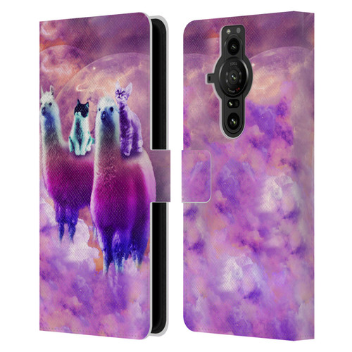Random Galaxy Space Llama Kitty & Cat Leather Book Wallet Case Cover For Sony Xperia Pro-I