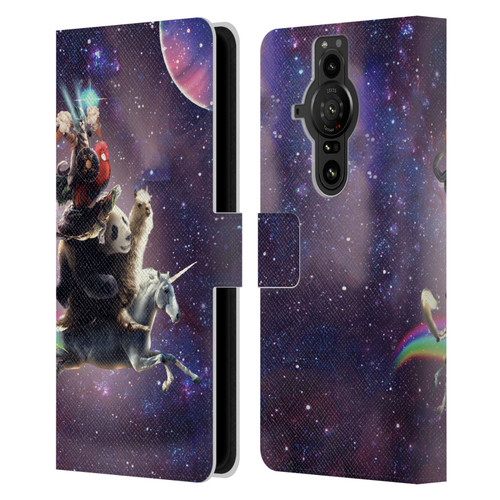 Random Galaxy Space Llama Unicorn Space Ride Leather Book Wallet Case Cover For Sony Xperia Pro-I