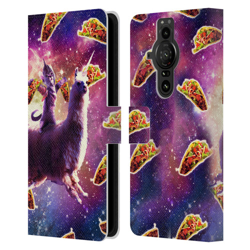 Random Galaxy Space Llama Warrior Cat & Tacos Leather Book Wallet Case Cover For Sony Xperia Pro-I