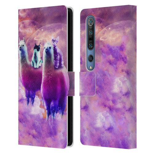 Random Galaxy Space Llama Kitty & Cat Leather Book Wallet Case Cover For Xiaomi Mi 10 5G / Mi 10 Pro 5G