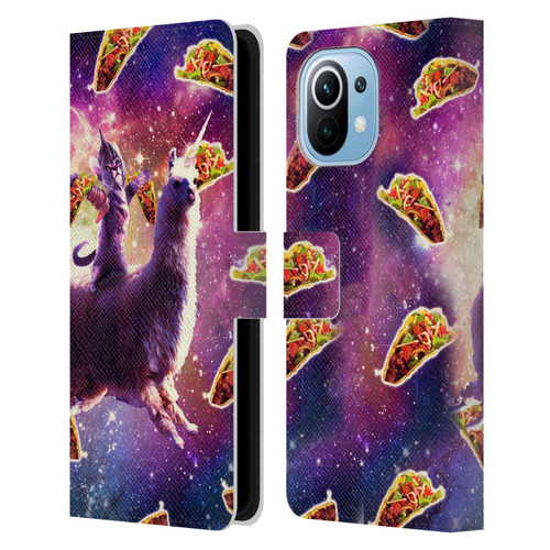 Random Galaxy Space Llama Warrior Cat & Tacos Leather Book Wallet Case Cover For Xiaomi Mi 11