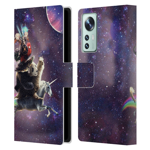 Random Galaxy Space Llama Unicorn Space Ride Leather Book Wallet Case Cover For Xiaomi 12