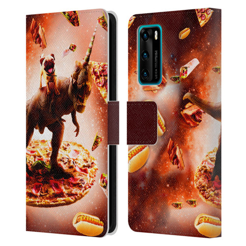 Random Galaxy Space Pizza Ride Pug & Dinosaur Unicorn Leather Book Wallet Case Cover For Huawei P40 5G
