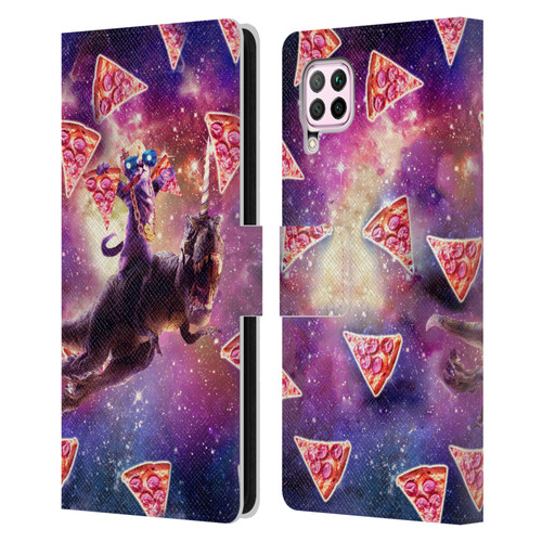 Random Galaxy Space Pizza Ride Thug Cat & Dinosaur Unicorn Leather Book Wallet Case Cover For Huawei Nova 6 SE / P40 Lite