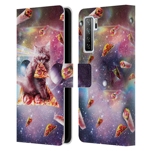 Random Galaxy Space Pizza Ride Outer Space Lazer Cat Leather Book Wallet Case Cover For Huawei Nova 7 SE/P40 Lite 5G
