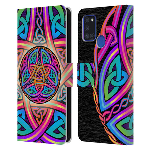 Beth Wilson Rainbow Celtic Knots Divine Leather Book Wallet Case Cover For Samsung Galaxy A21s (2020)