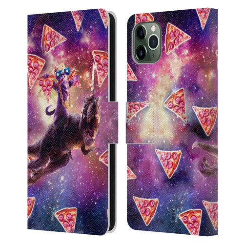 Random Galaxy Space Pizza Ride Thug Cat & Dinosaur Unicorn Leather Book Wallet Case Cover For Apple iPhone 11 Pro Max