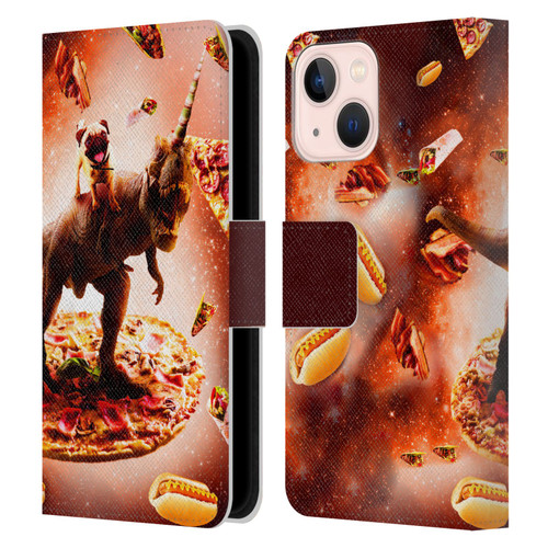 Random Galaxy Space Pizza Ride Pug & Dinosaur Unicorn Leather Book Wallet Case Cover For Apple iPhone 13 Mini