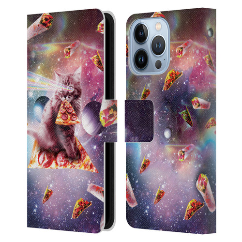 Random Galaxy Space Pizza Ride Outer Space Lazer Cat Leather Book Wallet Case Cover For Apple iPhone 13 Pro