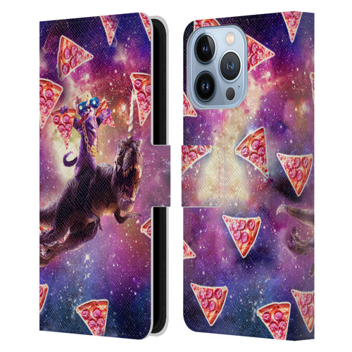 Random Galaxy Space Pizza Ride Thug Cat & Dinosaur Unicorn Leather Book Wallet Case Cover For Apple iPhone 13 Pro