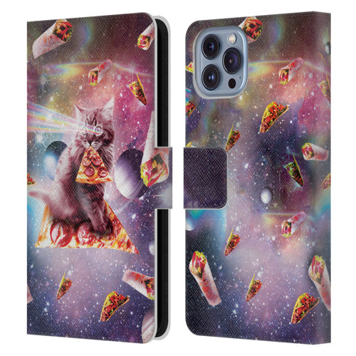 Random Galaxy Space Pizza Ride Outer Space Lazer Cat Leather Book Wallet Case Cover For Apple iPhone 14