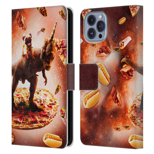 Random Galaxy Space Pizza Ride Pug & Dinosaur Unicorn Leather Book Wallet Case Cover For Apple iPhone 14