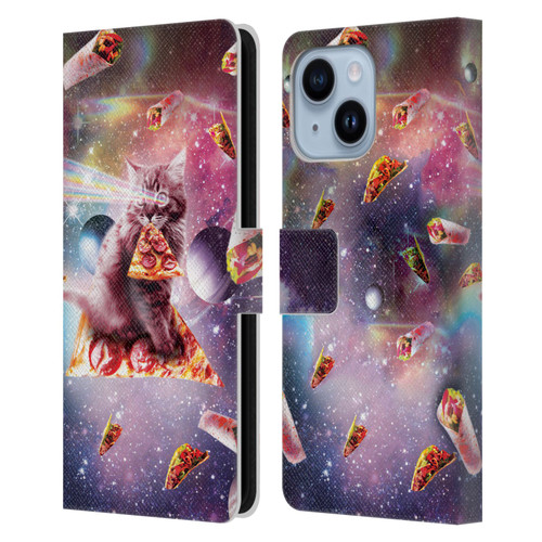 Random Galaxy Space Pizza Ride Outer Space Lazer Cat Leather Book Wallet Case Cover For Apple iPhone 14 Plus