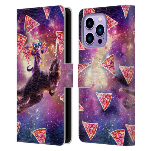 Random Galaxy Space Pizza Ride Thug Cat & Dinosaur Unicorn Leather Book Wallet Case Cover For Apple iPhone 14 Pro Max