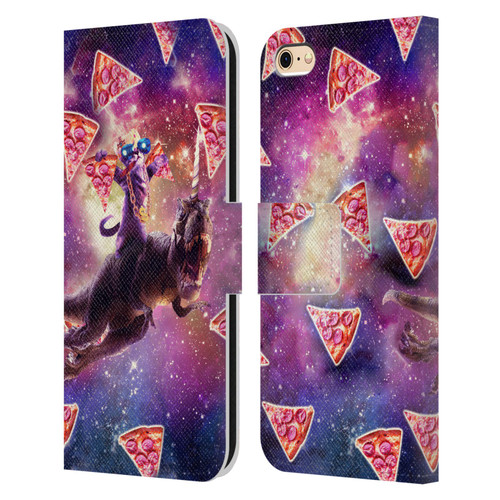 Random Galaxy Space Pizza Ride Thug Cat & Dinosaur Unicorn Leather Book Wallet Case Cover For Apple iPhone 6 / iPhone 6s