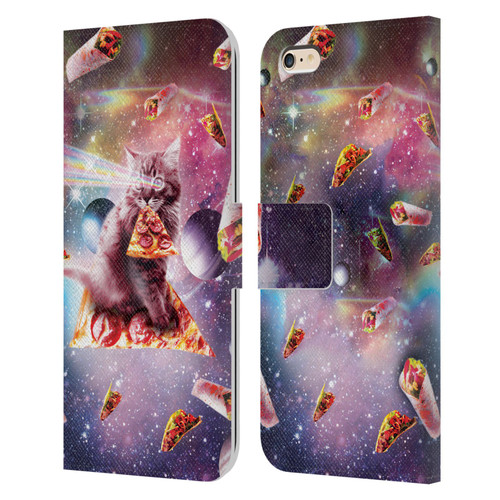 Random Galaxy Space Pizza Ride Outer Space Lazer Cat Leather Book Wallet Case Cover For Apple iPhone 6 Plus / iPhone 6s Plus