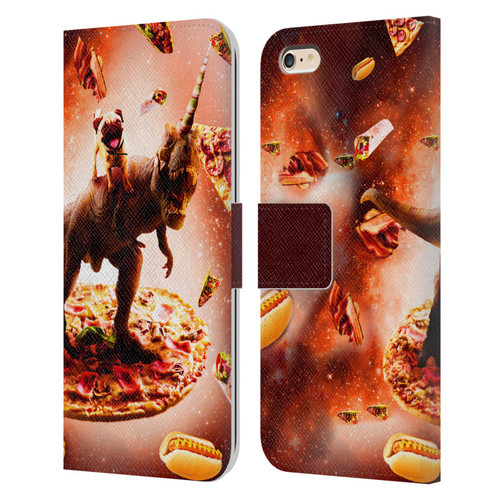 Random Galaxy Space Pizza Ride Pug & Dinosaur Unicorn Leather Book Wallet Case Cover For Apple iPhone 6 Plus / iPhone 6s Plus