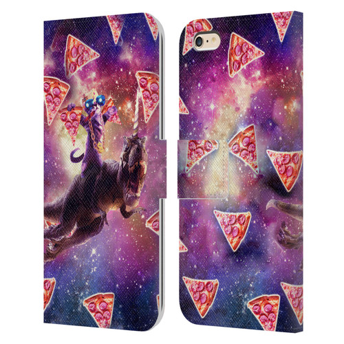 Random Galaxy Space Pizza Ride Thug Cat & Dinosaur Unicorn Leather Book Wallet Case Cover For Apple iPhone 6 Plus / iPhone 6s Plus