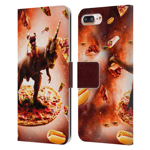Random Galaxy Space Pizza Ride Pug & Dinosaur Unicorn Leather Book Wallet Case Cover For Apple iPhone 7 Plus / iPhone 8 Plus