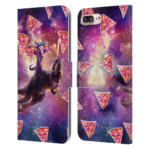 Random Galaxy Space Pizza Ride Thug Cat & Dinosaur Unicorn Leather Book Wallet Case Cover For Apple iPhone 7 Plus / iPhone 8 Plus